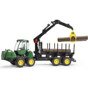 Трактор Bruder John Deere 1210E с прицепом с манипулятором и брёвнами 02-133