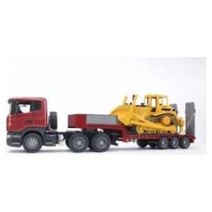 Тягач Bruder с прицепом - платформой Scania с гусеничным бульдозером CAT 03-555