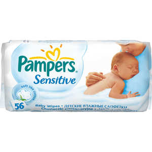Салфетки увлажненные Pampers "Sensitive" 56шт сменный блок 4015400439547