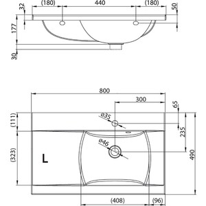 Раковина мебельная Ravak classic 800 l белая с отверстиями (XJDL1180000)