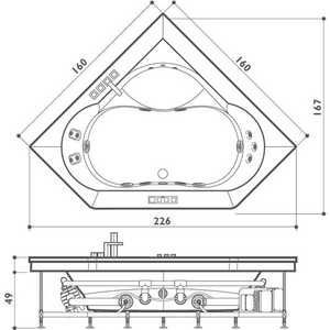 Ванна с г/м Jacuzzi Aura corner 160 top с дерев панелью смесит подсв 2 подг подогрев бел/хр/венге (9F43-483A)