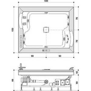 Ванна с г/м Jacuzzi Aura plus 180x150 смесит дезинф подсв 2 подг бел/хром/венге (9F43-337A)