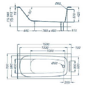 Чугунная ванна Oxame Ocean 150x70, с ножками, без отв. для ручек