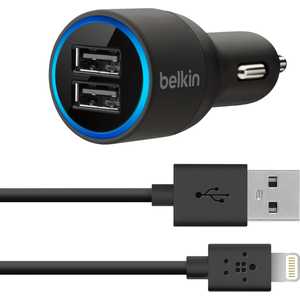 Автомобильное зарядное устройство Belkin 2x2,1A + Lightning cable черный (F8J071bt04-BLK)