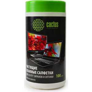 Чистящие средство Cactus CS-T1001, туба с чистящими салфетками для экранов и оптики, 100 шт