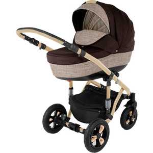 Коляска модульная 2 в 1 BEBE-MOBILE "Toscana Deluxe Len Eco" (бежевый/коричневый) 600К