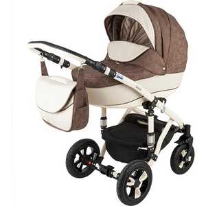 Коляска модульная 2 в 1 BEBE-MOBILE "Toscana Ecco" (бежевый/коричневый/принт) эко-кожа 734S