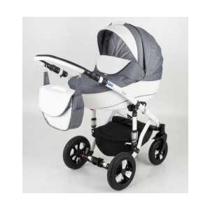 Коляска модульная 2 в 1 BEBE-MOBILE Toscana Ecco 725S белый - серый в квадратик