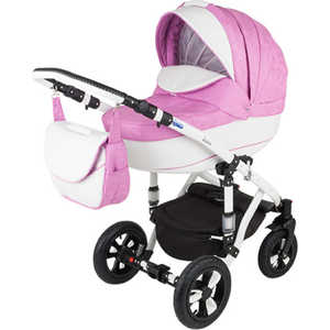Коляска модульная 3 в 1 BEBE-MOBILE Toscana Ecco 740S белый - Розовый в принт