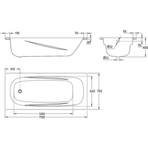 Ванна стальная BLB Universal Anatomica 170x75 см, с отверстием для ручек (B75U handles N)