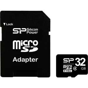 Карта памяти Silicon Power 32GB microSDHC Class 4 (SD адаптер) (SP032GBSTH004V10-SP) silicon power elite microsdhc 32gb uhs i class 10 карта памяти адаптер
