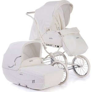 Коляска трансформер Geoby белый комбинированный с кожей (05C605 Lux R328 G)