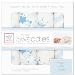 Набор муслиновых пеленок SwaddleDesigns 4 шт. Blue Little Ships (SDM-108PB)