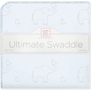 Фланелевая пеленка SwaddleDesigns для новорожденного Слоники с птичками голубая (SD-352SB)