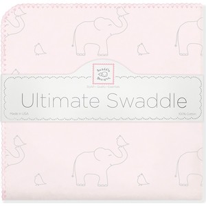 Фланелевая пеленка SwaddleDesigns для новорожденного Слоники с птичками розовая (SD-352SP)