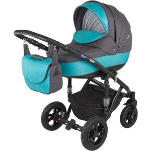 Коляска BEBE-MOBILE Mario Бирюзовый в Принт (Вензеля) - Графит (KBMM-0555537G)
