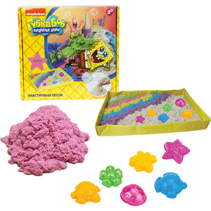 Космический песок 1Toy Губка Боб розовый 1 кг набор песочница и формочки Т58200