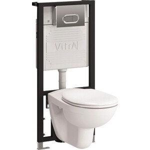 Комплект Vitra Normus унитаз с сиденьем + инсталляция + кнопка матовый хром (9773B003-7203)