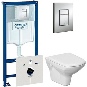 Комплект Cersanit Carina New Clean ON унитаз + инсталляция Grohe 38775001, кнопка хром