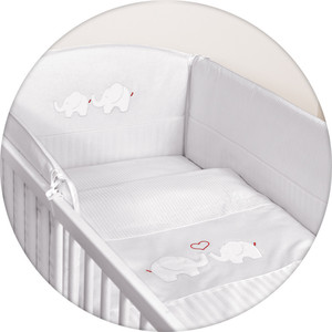 Постельное белье Ceba Baby 3 пр. Elephants white вышивка W-806-057-100