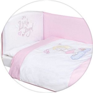 Постельное белье Ceba Baby 3 пр. Little Angel white-pink вышивка W-801-008-007