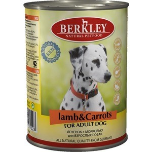 Консервы Berkley For Adult Dog Lamb & Carrots с ягненком и морковью для взрослых собак 400г (750