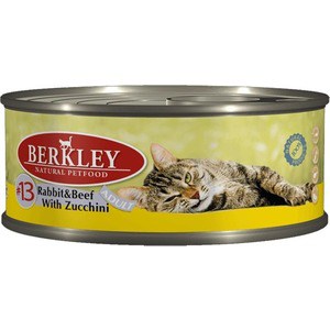 Консервы Berkley Adult Rabbit & Beef with Zucchini № 13 с кроликом, говядиной и цукини для взрослых кошек 100г (75112)