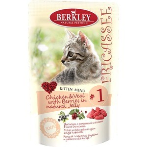 Паучи Berkley Fricasse Kitten Menu Chicken&Veal with Berries in natural Jelly № 1 с цыпленком,телятиной и ягодами в желе для котят 100г(75270) цена Паучи Berkley Fricasse Kitten Menu Chicken&Veal with Berries in natural Jelly № 1 с цыпленком,телятиной и ягодами в желе для котят 100г(75270) цены онлайн