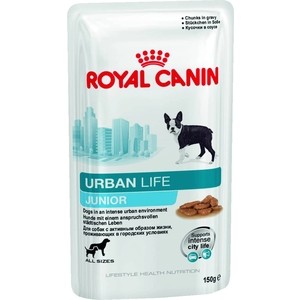 Паучи Royal Canin Urban Life Junior для для щенков до 15 месяцев живущих в городских условиях 150г (791001) консервы royal canin urban life junior для щенков живущих в городских условиях мелкие кусочки в соусе 150 г
