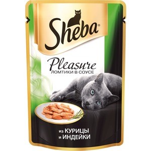 Паучи Sheba Pleasure кусочки с курицей и индейкой для кошек 85г (10161699)