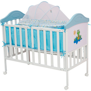 Кроватка BabyHit Sleepy compact Белый с голубым, с динозавриком на торце (SLEEPY COMPACT BLUE)