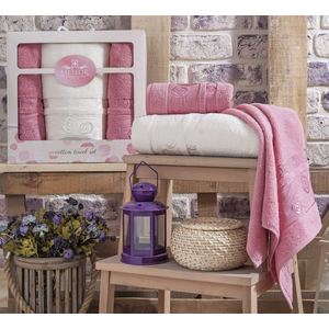 Набор из 3 полотенец Meteor Rose Garden махра (50х90-2/70х140-1) (8503 брусничный)