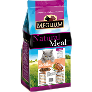 Сухой корм MEGLIUM Natural Meal Cat Adult Chicken & Turkey с курицей и индейкой для взрослых кош