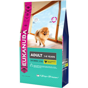Сухой корм Eukanuba Adult Dog Toy Breed Rich in Chicken с курицей для взрослых собак миниатюрных пород 1,5кг Сухой корм Eukanuba Adult Dog Toy Breed Rich in Chicken с курицей для взрослых собак миниатюрных пород 1,5кг