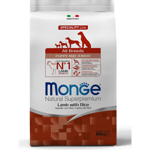 Сухой корм Monge Speciality Line Puppy and Junior All Breed Lamb, Rice and Potatoes с ягненком, рисом и картофелем для щенков всех пород 800г