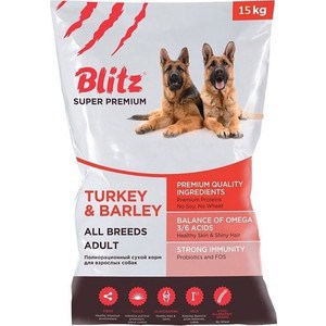 Сухой корм Blitz Petfood Superior Nutrition Adult Dog All Breeds with Turkey & Barley с индейкой и ячменем для взрослых собак всех пород 15кг acana acana yorkshire pork dog all breeds для собак всех пород и возрастов 2 кг