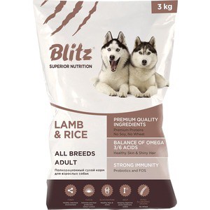 Сухой корм Blitz Petfood Superior Nutrition Adult Dog All Breeds with Lamb & Rice c ягнёнком и рисом для взрослых собак всех пород 3кг acana acana yorkshire pork dog all breeds для собак всех пород и возрастов 2 кг
