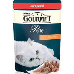 Паучи Gourmet Perle Mini Fillets с говядиной для кошек 85г (12215233) gourmet паучи gourmet perle mini fillet для взрослых кошек с курицей 85 г
