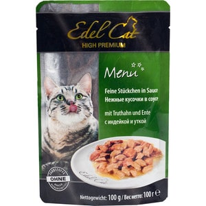 Паучи Edel Cat Menu нежные кусочки в соусе с индейкой и уткой для кошек 100г (08039)