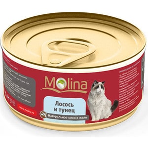 Консервы Molina Натурально мясо в желе лосось и тунец для кошек 80г (0986)