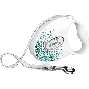 Рулетка Flexi Glam Splash Ocean М лента 5м белая с голубыми кристаллами для собак до 25кг
