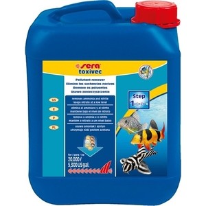 Препарат SERA TOXIVEC Pollutant Remover удаление аммиака, нитритов и других загрязняющих веществ для воды в аквариуме 5л препарат sera pond toxivec pollutants remover для удаления загрязняющих веществ из прудовой воды 500мл