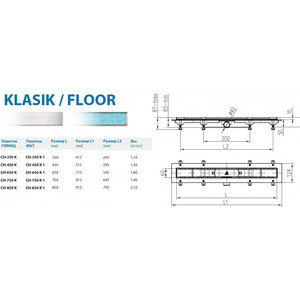 Душевой лоток с решеткой Alpen Klasic/Floor 75 cм хром матовый (CH-750K1) от Техпорт